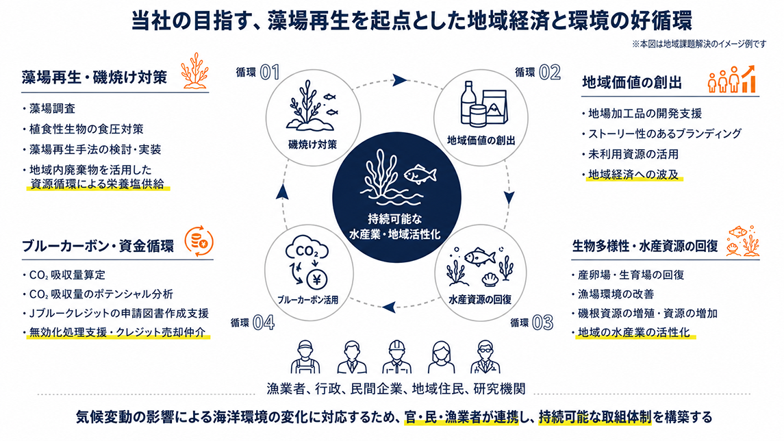 当社の目指す、藻場再生を軸とした地域経済と環境の好循環